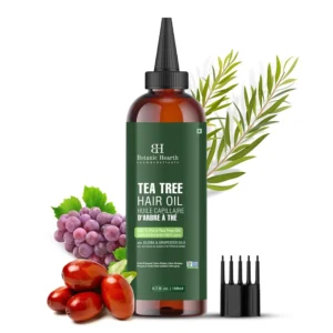 Botanic Hearth tea tree oil for hair with argan, jojoba and grapeseed oils to soothe itchy scalp and fight dandruff.