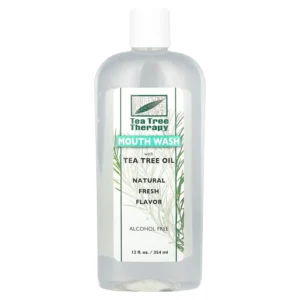 Tea Tree Therapy Mouthwash with tea tree oil freshens breath, cleanses gently, promotes healthy gums, and reduces plaque buildup for overall oral hygiene.