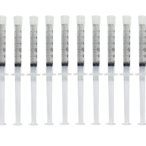 Ten 3ml syringes of 22% carbamide peroxide teeth whitening gel, a professional strength formula made in the USA for removing stubborn stains at home.
