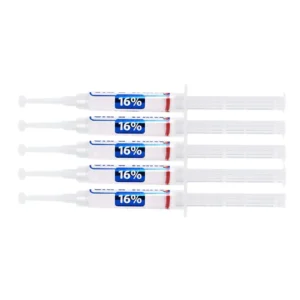 Five large tubes of 16 percent carbamide peroxide teeth whitening gel for a brighter, whiter smile.