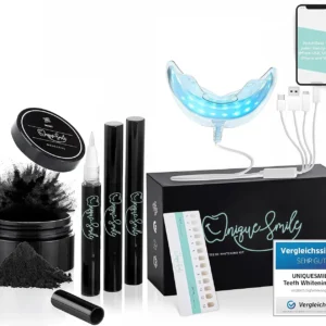 Achieve a brighter smile with our teeth whitening kit, designed for quick, pain-free teeth bleaching and healthier gums in just 15 minutes a day, compatible with all smartphone models.