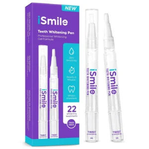 iSmile teeth whitening pen with 35% carbamide peroxide for a whiter smile, easily used at home or while traveling.