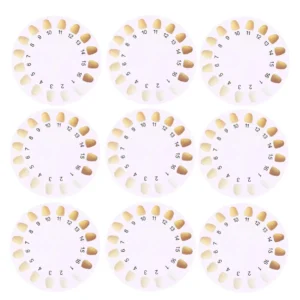 This teeth whitening shade guide with 20 color cards helps track bleaching results at home or in the clinic, allowing easy comparison of teeth shades before and after whitening.