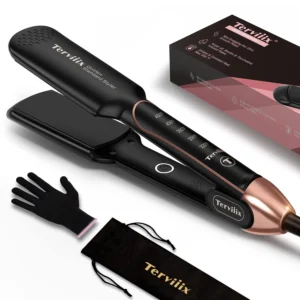 Terviiix ceramic flat iron infused with argan oil and tourmaline, designed to straighten, curl, and wave hair while minimizing damage and providing salon-quality results.