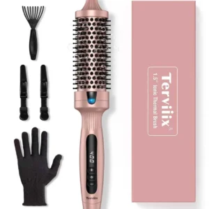 The Terviiix hot brush with tourmaline ceramic barrel creates voluminous roots and loose curls while eliminating frizz for healthy, shiny hair.