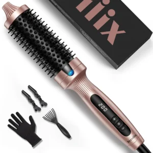 The Terviiix 38mm hot brush combines tourmaline ceramic and ionic technology to create root volume, soft curls, and reduce frizz for healthy, shiny hair.