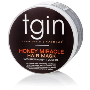 tgin Honey Miracle Hair Mask deep conditions and repairs dry, damaged, and color-treated curly hair with raw honey, olive oil, and jojoba oil for softer, shinier, healthier tresses.