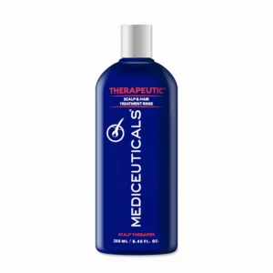 Mediceuticals Therapro scalp treatment rinse exfoliates dead skin and unclogs follicles for healthier hair growth, safe for color-treated hair.