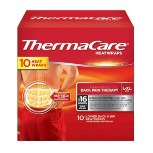 Thermacare lower back and hip heat wraps provide long-lasting, discreet pain relief for muscle aches and joint pains, allowing comfortable movement.