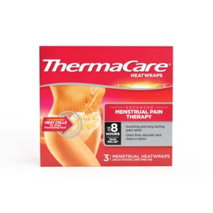 Thermacare Menstrual Relief Heatwraps provide soothing, discreet 8-hour heat therapy for menstrual cramp pain, designed to conform comfortably under clothing.