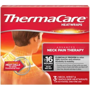 Three ThermaCare portable heat wraps for neck and shoulder pain relief, FSA and HSA eligible.