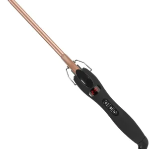 The 9mm thin curling wand creates tight curls on short and long hair with adjustable temperature and ceramic tourmaline technology.