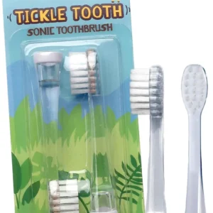 Two replacement toothbrush heads designed for Jack N' Jill Tickle Tooth Sonic Electric Toothbrushes with extra soft bristles for gentle cleaning.