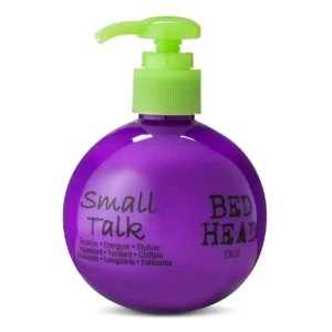 TIGI Bed Head Small Talk 3-in-1 thickens, energizes, and styles hair, adding shine and controlling frizz with thermal protection and light hold.