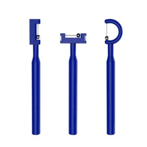 This tongue exercise tool set includes three pieces for lateralization, lifting, and overall oral muscle strength training.
