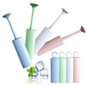 This four pack of RorincoGi tongue scrapers with travel cases helps fight bad breath and improve oral care for adults and kids, featuring a soft cleaner brush and ergonomic 2-in-1 design.