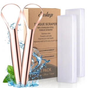 This stainless steel tongue scraper 2 pack includes wide-head tongue cleaners with carrying cases for fresher breath and improved oral hygiene.