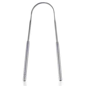 This stainless steel tongue scraper with a U-shape head helps remove bacteria and freshen breath, ideal for smokers and those with bad breath.