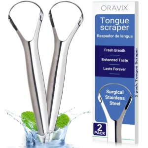 This stainless steel tongue scraper effectively cleans the tongue, promoting fresh breath and better oral hygiene for both kids and adults, and is dishwasher safe for easy cleaning.