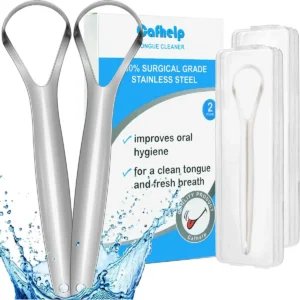 This two-pack of stainless steel tongue scrapers effectively cleans the tongue to remove bacteria and food particles, helping to reduce bad breath for both adults and children.