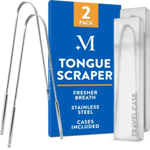 This stainless steel tongue scraper 2-pack with a case offers an effective and durable solution for reducing bad breath and cleaning your tongue.