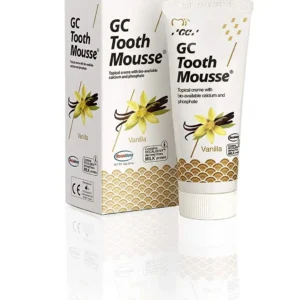 GC Europe Tooth Mousse in vanilla flavor with hygienic packaging, a toothpaste designed for dental health.