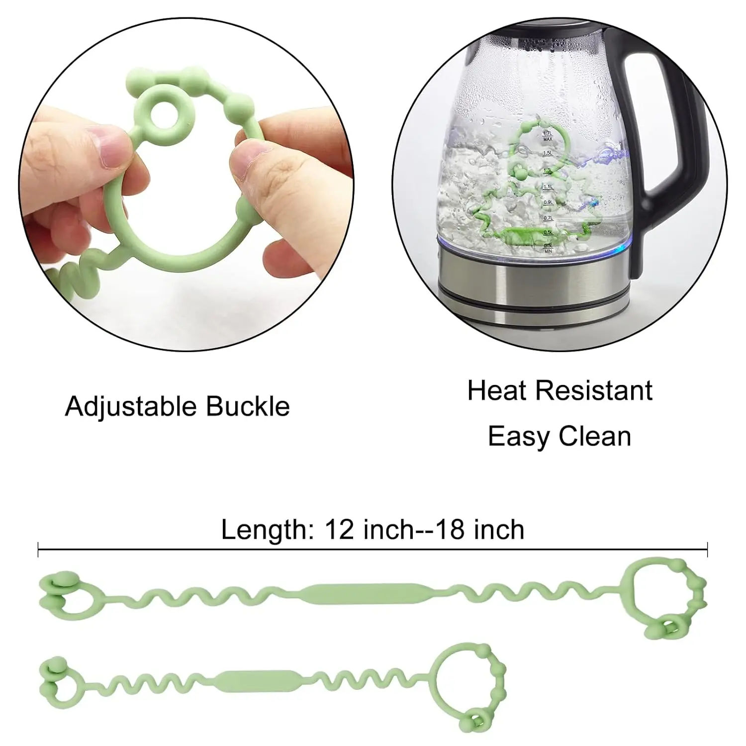 Five colorful, adjustable silicone toy straps for baby are displayed, demonstrating how they securely attach a teether, sippy cup, and other toys to a stroller, keeping them clean and off the ground.