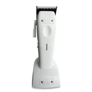 The TPOB Play Mini professional barber hair clipper features a blade with oil reservoirs, SnapTek 5 clicking lever arm, dual speed motor, and USB-C charging.