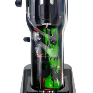 The TPOB Slime 2 professional barber clipper in black with splatters features a diamond-coated blade, magnetic guide combs, and comes with a charging stand and accessories for seamless blending and cooler, sharper cuts.