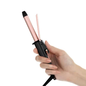 The FARERY travel curling iron is compact and dual voltage, perfect for styling short hair on international trips, with a 1/2 inch ceramic barrel infused with keratin and argan oil, and includes a travel storage bag.