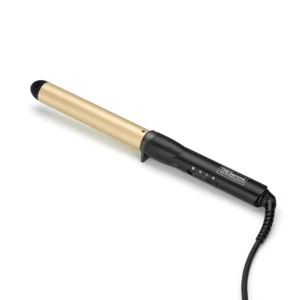 TRESemmé 28mm ceramic coated curling wand creating effortless loose waves, complete with a heat-proof mat and glove.