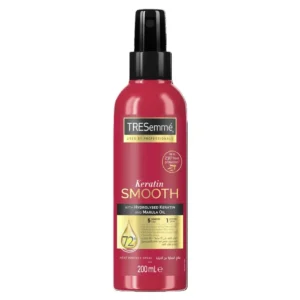 TRESemmé Keratin Smooth heat protect spray shields hair from heat damage up to 450°F, leaving it shiny and smooth.