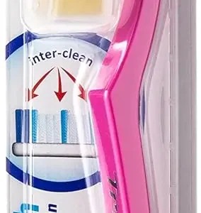 A single Trisa Fresh Super Clean toothbrush with medium bristles and a travel cap, designed in Switzerland for superior interdental cleaning and gentle gum care, featuring a comfortable ergonomic handle.