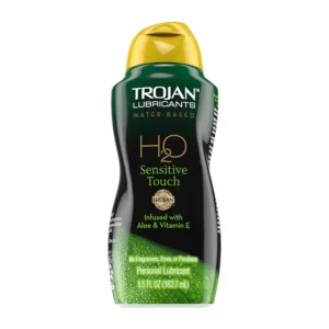 TROJAN H2O Sensitive Touch water-based lubricant with aloe and Vitamin E provides ultra-smooth, mess-free pleasure for sensitive skin, compatible with condoms and vibrators.