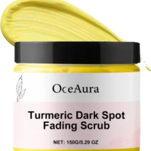 Turmeric exfoliating body scrub with natural ingredients helps smooth skin texture, moisturize dry skin, and brighten dark spots on the body and bikini area.