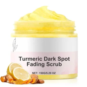 This turmeric body scrub exfoliates and brightens skin, perfect for use as a bikini area exfoliator for smooth, moisturized skin.