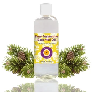 Two amber glass bottles of Deve Herbes Pure Turpentine Essential Oil, 100ml each, extracted by steam distillation from Pinus palustris.