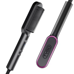 The TYMO hair straightener brush with ionic coating and 3D teeth quickly heats up to straighten hair, creating a salon-quality style at home while reducing heat damage.