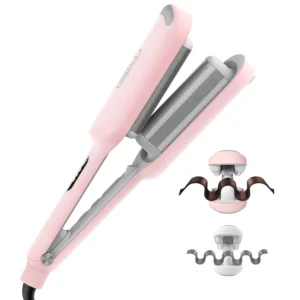 The TYMO ROVY pink hair waver creates beautiful, long-lasting beach waves quickly and easily with its tourmaline ceramic barrel and anti-scald design.