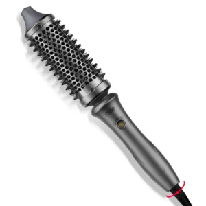 TYMO STYLUX thermal hair brush with Flexi-Fit technology for creating voluminous blowouts, curls, or straightening hair, featuring a ceramic barrel and adjustable temperature settings.