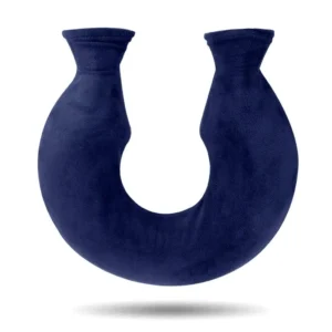 U-shaped hot water bottle contours to the neck for ergonomic support and soothing warmth, providing cervical spine pain relief.