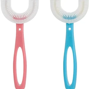 This 2-pack of U-shaped toothbrushes for kids aged 6-12 features a soft silicone brush head for 360-degree cleaning and comfortable handles to help children easily brush their teeth for a healthy mouth.