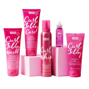 Umberto Giannini curl kit for curly girl method includes curl jelly, shampoo, conditioner, mousse and bond repair oil to define waves, curls and coils.