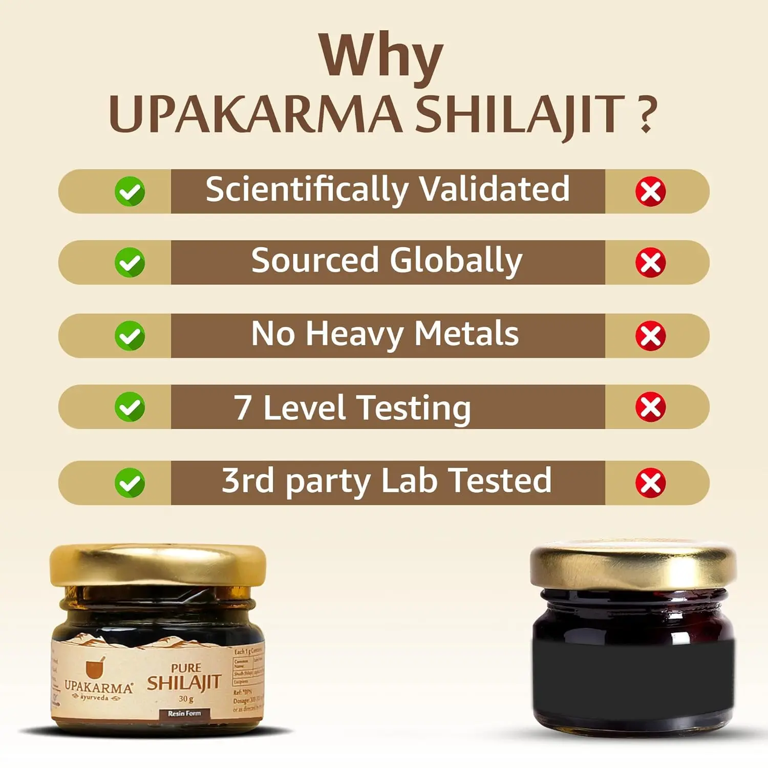 Upakarma Ayurveda pure shilajit resin, a potent source of fulvic acid and trace minerals, supports overall health, post-workout recovery, and improved sleep.