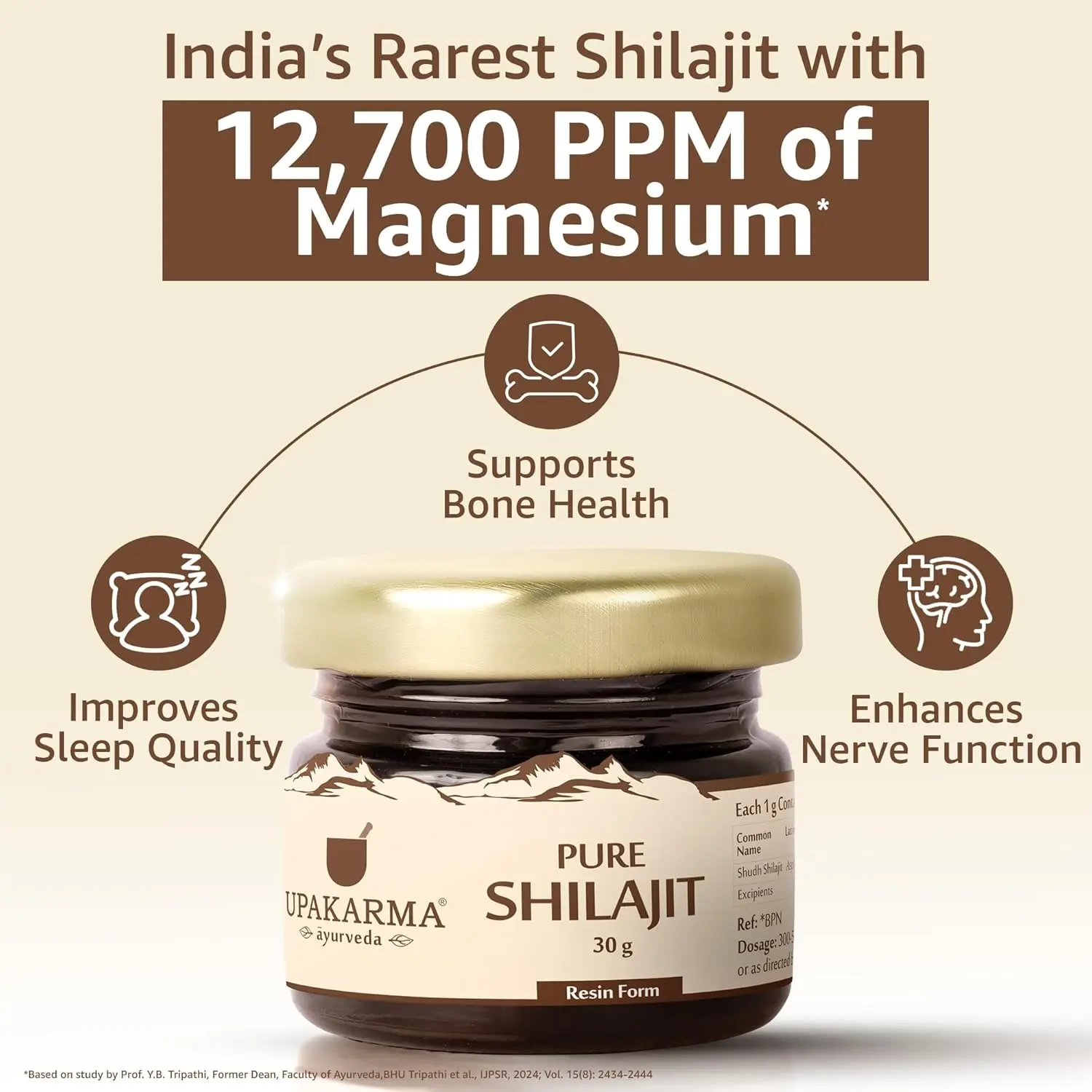 Upakarma Ayurveda pure shilajit resin, a potent source of fulvic acid and trace minerals, supports overall health, post-workout recovery, and improved sleep.