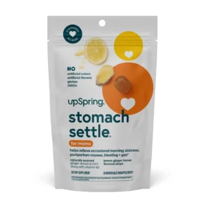 UpSpring Stomach Settle drops provide nausea relief with ginger, lemon, spearmint, and B6.