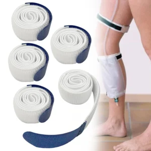 This pack of five urine bag leg straps provides comfortable, discreet, and adjustable support for incontinence patients, keeping drainage bags securely in place under clothing.