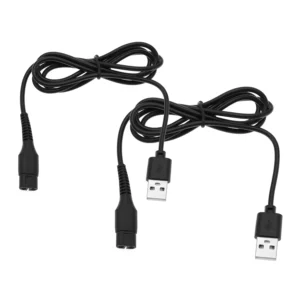 Two black USB charging cables for Manscaped electric shavers, each 1.5 meters long, providing fast and stable 5V 1A charging for home or travel.