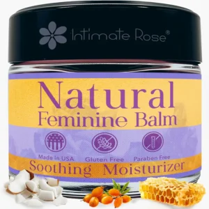 Intimate Rose vaginal balm is a natural and organic personal moisturizer for women, perfect for menopause dryness and shaving rash relief on intimate skin.