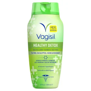 Vagisil Healthy Detox intimate wash for women, with tea tree, eucalyptus, neem, and rosemary oils, gently cleanses and supports healthy intimate skin.